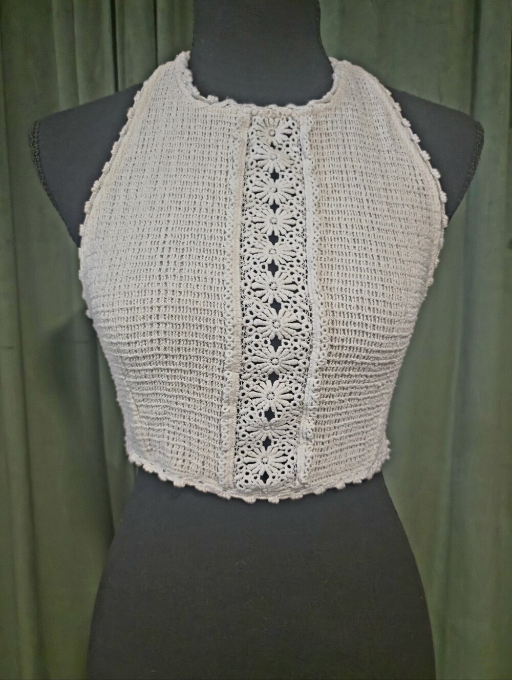 Free People Cream Crochet Halter Crop Top